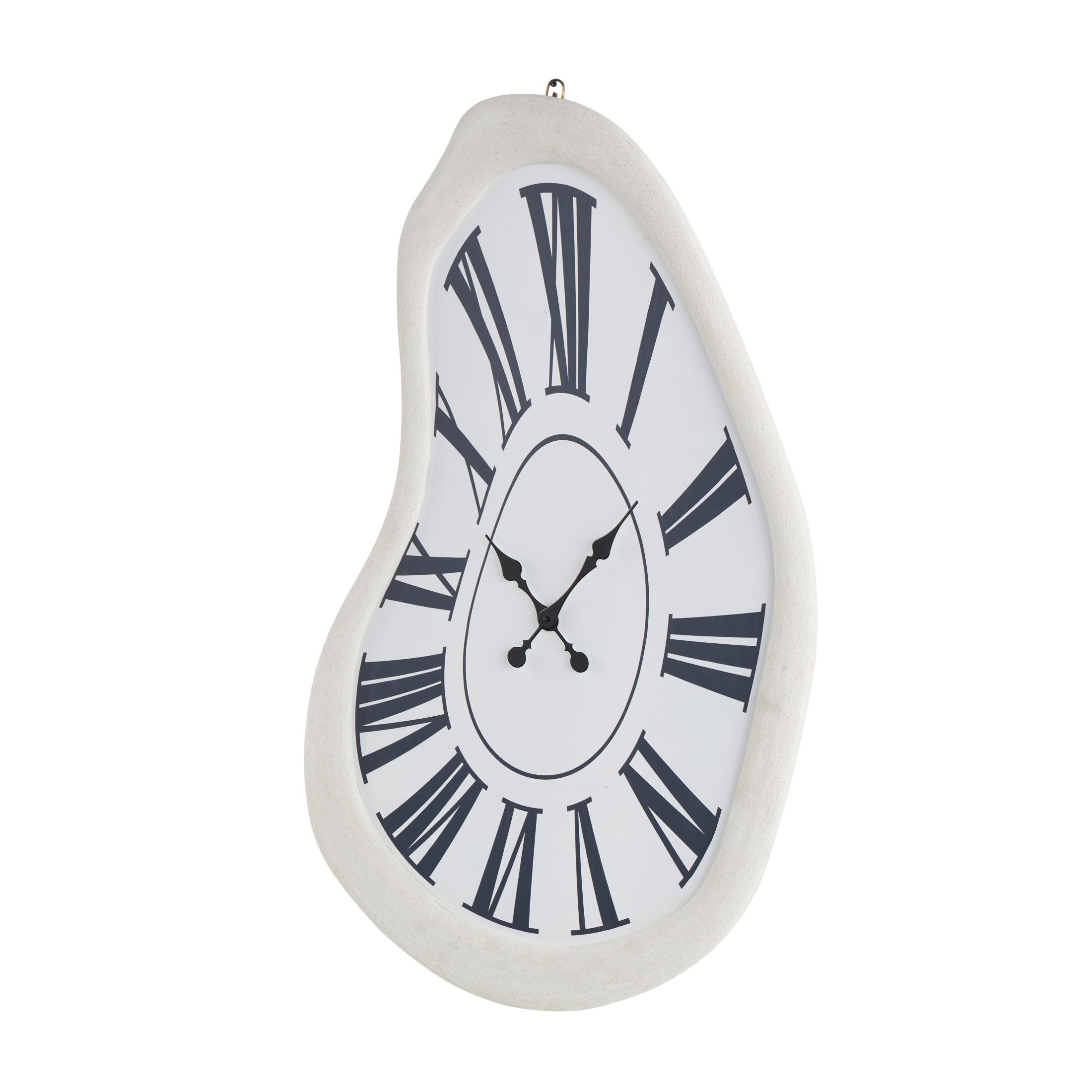 DecMode 24" x 40" White Wooden Abstract Wavy Wall Clock with Roman Numerals