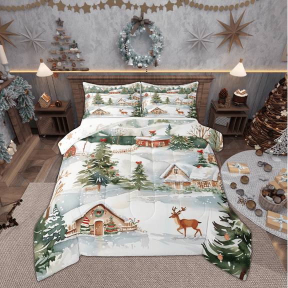 Manfei Winter Rustic Reindeer Bedding Comforter Set, Merry Christmas Twin Comforter Sets, Teens Boys Girls Kids Reversible Bedding Set, Breathable Home Decor, 2pcs