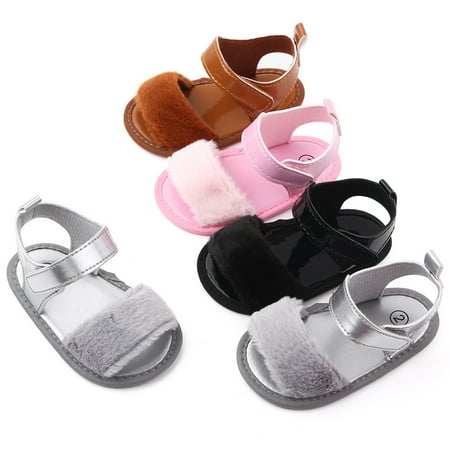 

YIFU Summer Faux Leather Plush Soft Sole Sandals Baby Girls Toddler Prewalker Shoes