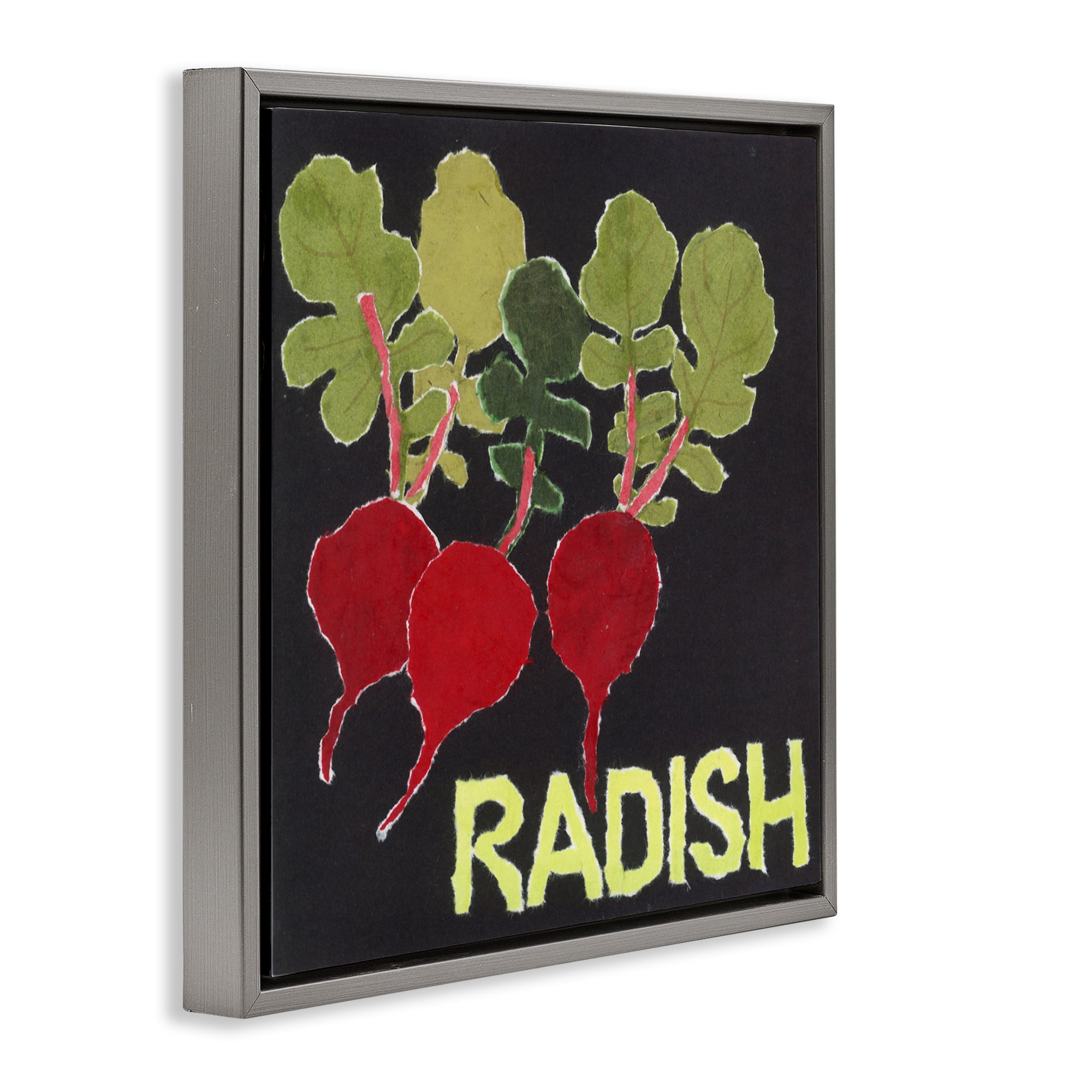 Stupell Industries Collaged Radish Vegetables Gray Framed Floater Canvas Wall Art, design by Nancy Overton