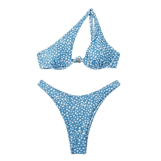 Cameland Ladies' Sexy Printed Split Shoulder Steel Support Bikini Two-piece Swimsuit Set