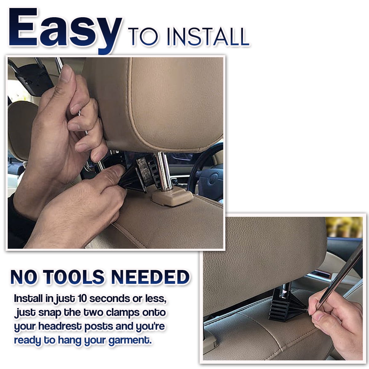 Zone Tech Chrome Car Hanger Vehicle Metal Travel Car Seat Headrest Coat Clothes Suit Hanger with Headrest Restraint Rods