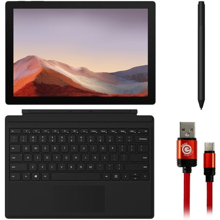 Microsoft PUV-00016 Surface Pro 7 12.3-inch Touch Intel i5-1035G4 8GB/256GB, Black Bundle with Microsoft Surface Pen, Signature Type Cover Keyboard and 3FT Braided Type-C Charge and Sync USB Cable