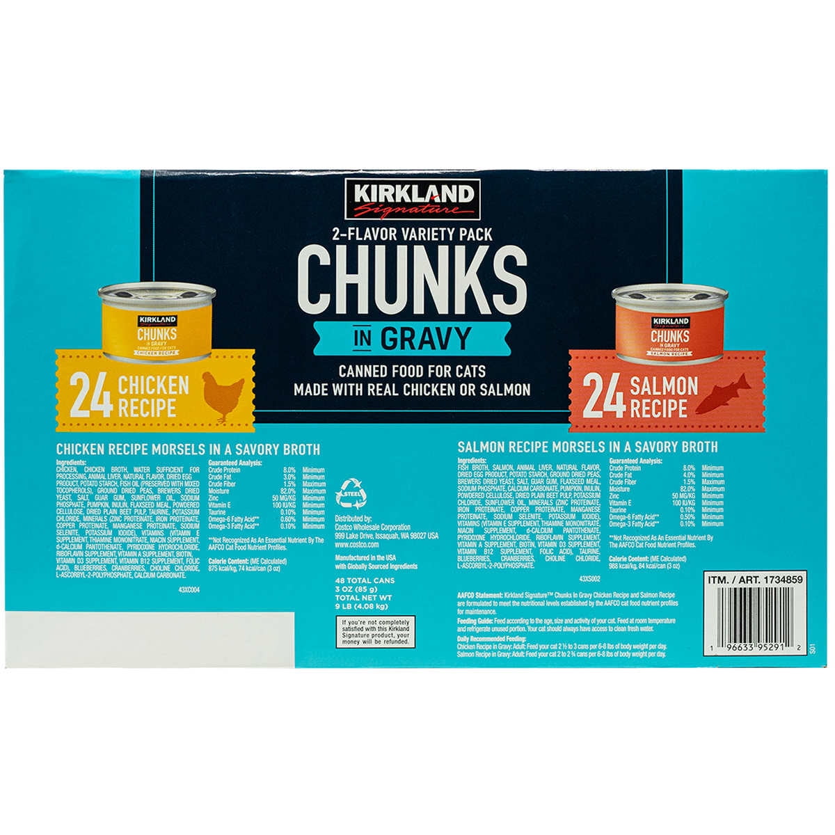 Kirkland Signature Canned Cat Food Chunks in Gravy Variety Pack 3 Oz (48 Ct)