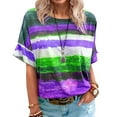 thumbnail image 3 of Casual Women Tee Striped Print Short Sleeve Tops Loose Summer Ladies Crew Neck Blouse T Shirt, 3 of 5