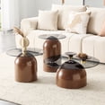 thumbnail image 5 of JUFU Nesting Coffee Table Set of 3, Round Glass Coffee Table Set, Modern Living Room Table for Small Space, Wood Grain Base, 5 of 8