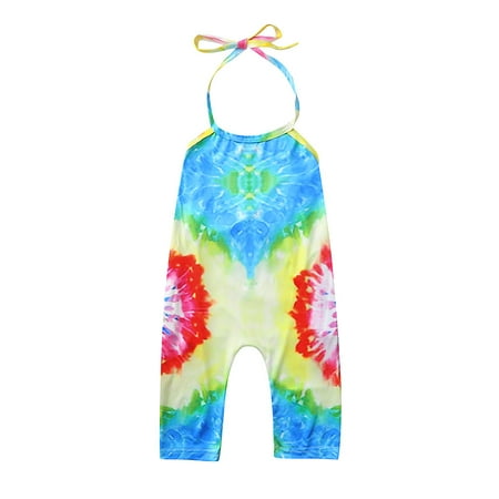 

ZMHEGW Toddler Kids Baby Girls Sleeveless Rainbow Tie Dyed Romper Jumpsuit Clothes for 1Y-6Y