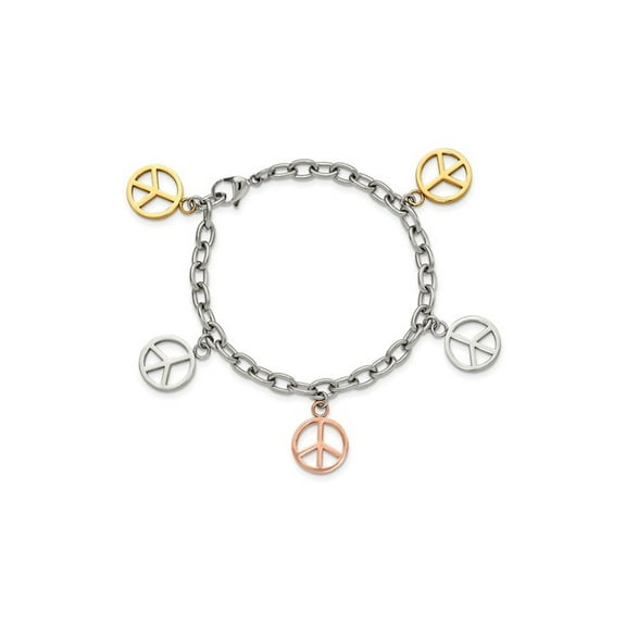 Gem & Harmony Stainless Steel Peace Sign Charm Bracelet (8.50 inches) for Women