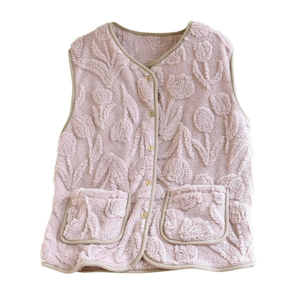ABATAB Womens Fuzzy Fleece Vest Casual Warm Sleeveless Button up Sherpa Fleece Jacket Coat with Pockets for Fall Winter