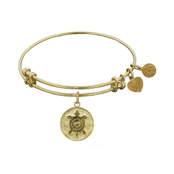 Yellow Smooth Finish Brass Longevity Turtle Angelica Bangle Bracelet, 7.25"
