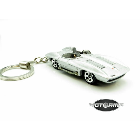 Keychain Chevy Corvette Grey Gray Convertible Car Rare Novelty 1:64 Diecast