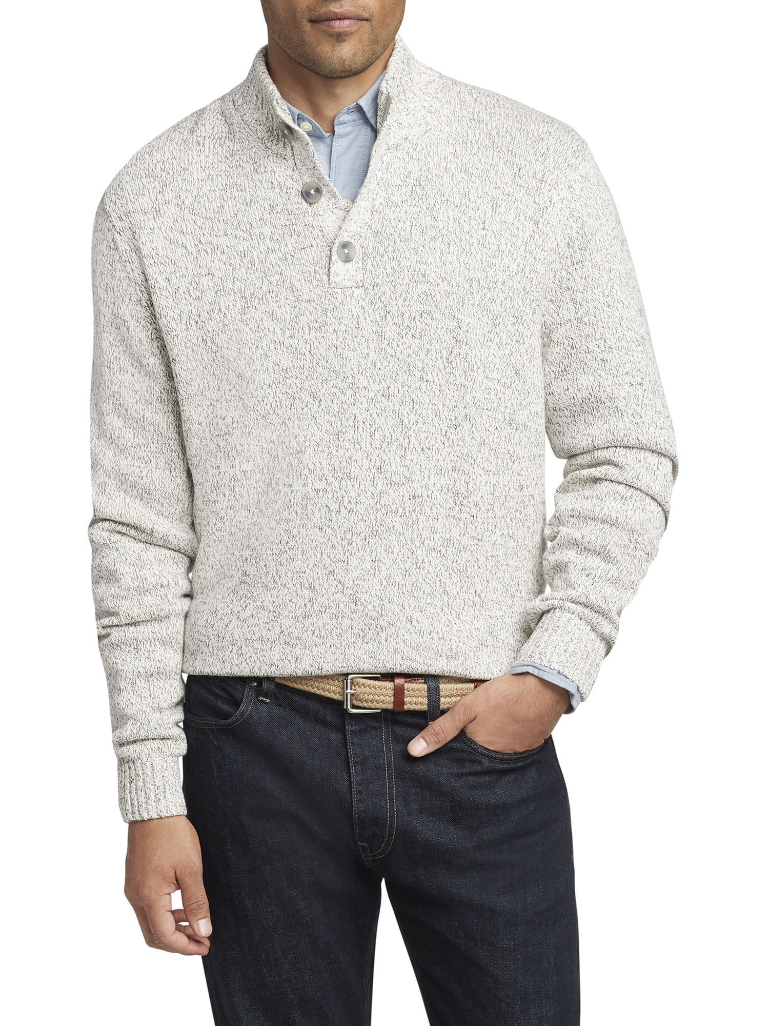 IZOD Mens Buttoned Mock Neck Solid 7 Gauge Sweater 