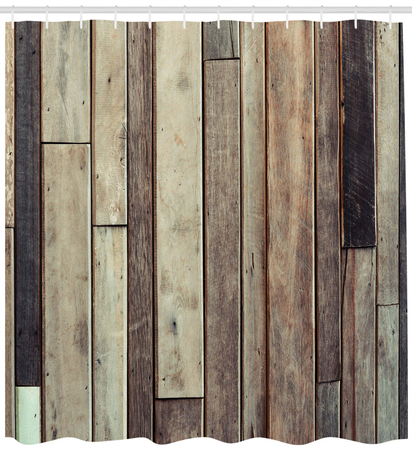 Wooden Shower Curtain, Antique Planks Flooring Wall Picture American