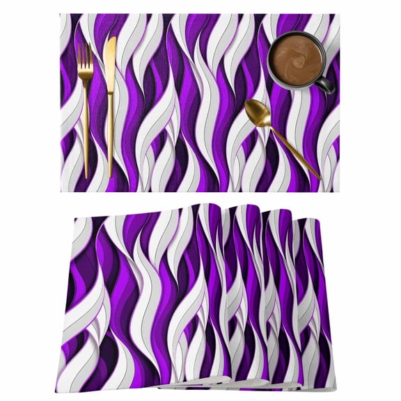 Placemats Set of 6, Purple White Moire Woven Placemat, Linen Place Mats for Kitchen/Dining Tables, Modern Abstract Art Washable Table Mats for Party