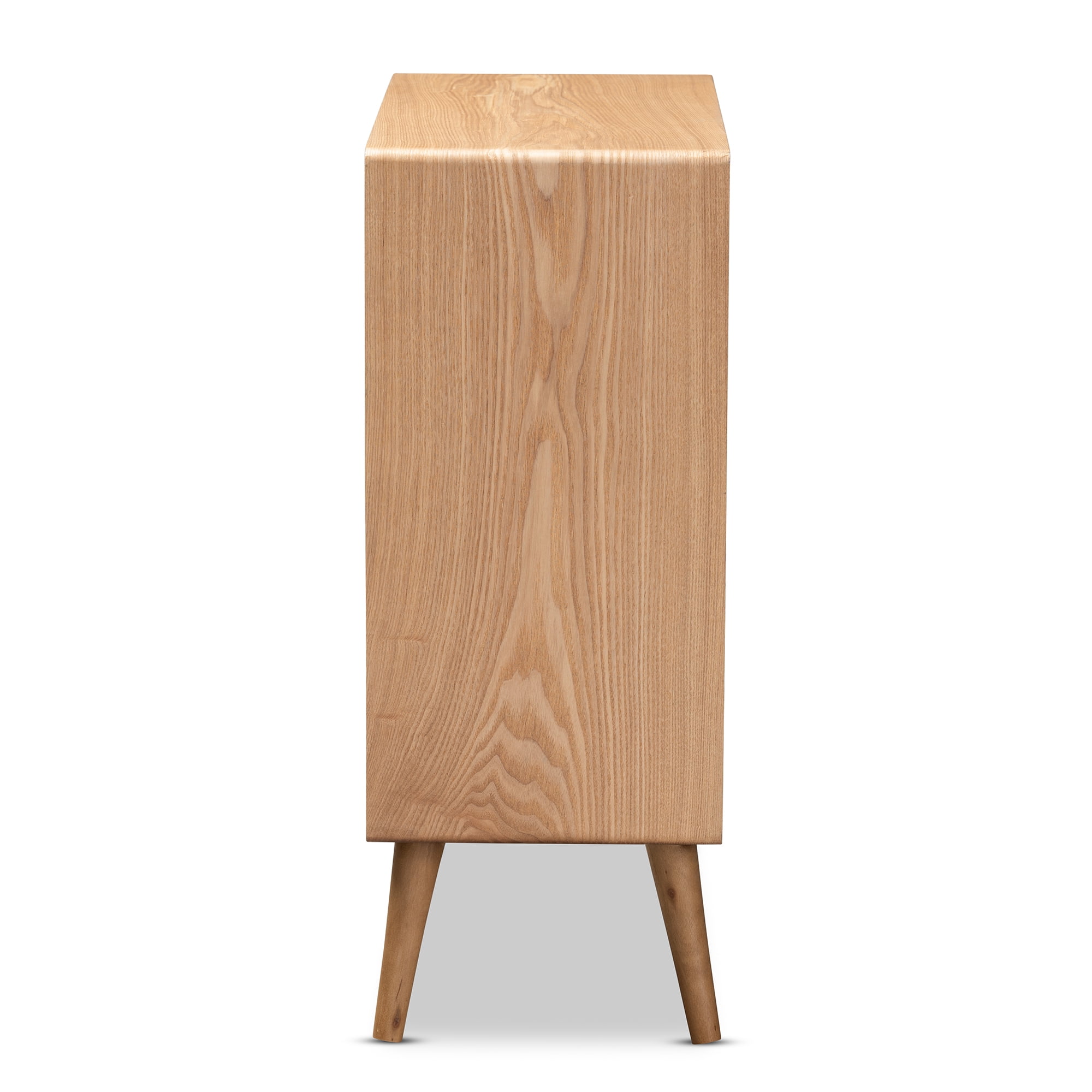 Baxton Studio Alina Mid-Century Modern Medium Oak Finished Wood and Rattan 4-Drawer Accent Chest
