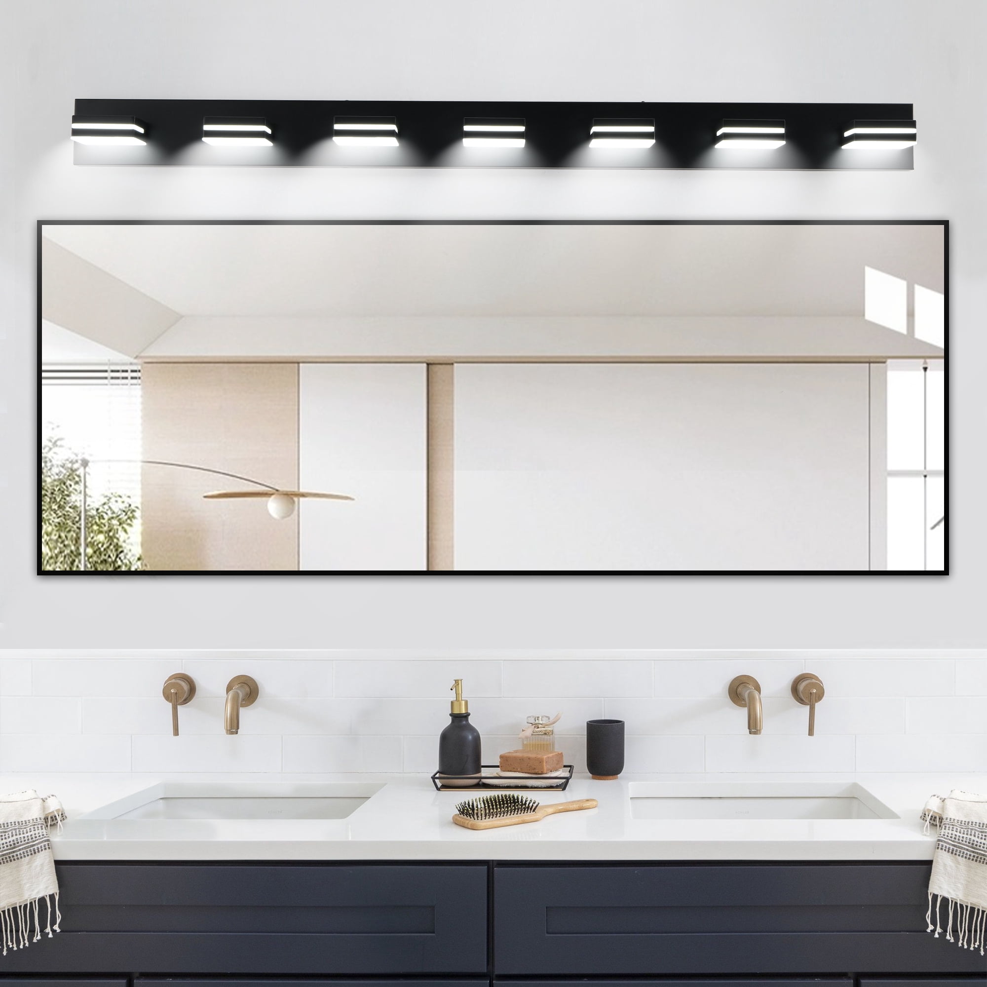 Leumius Modern 7-Light LED Vanity Light, Sleek Minimalist Design, Energy-Efficient, Easy to Install Wall Sconce for Mirror, Bathroom, Bedroom and Hallway Black