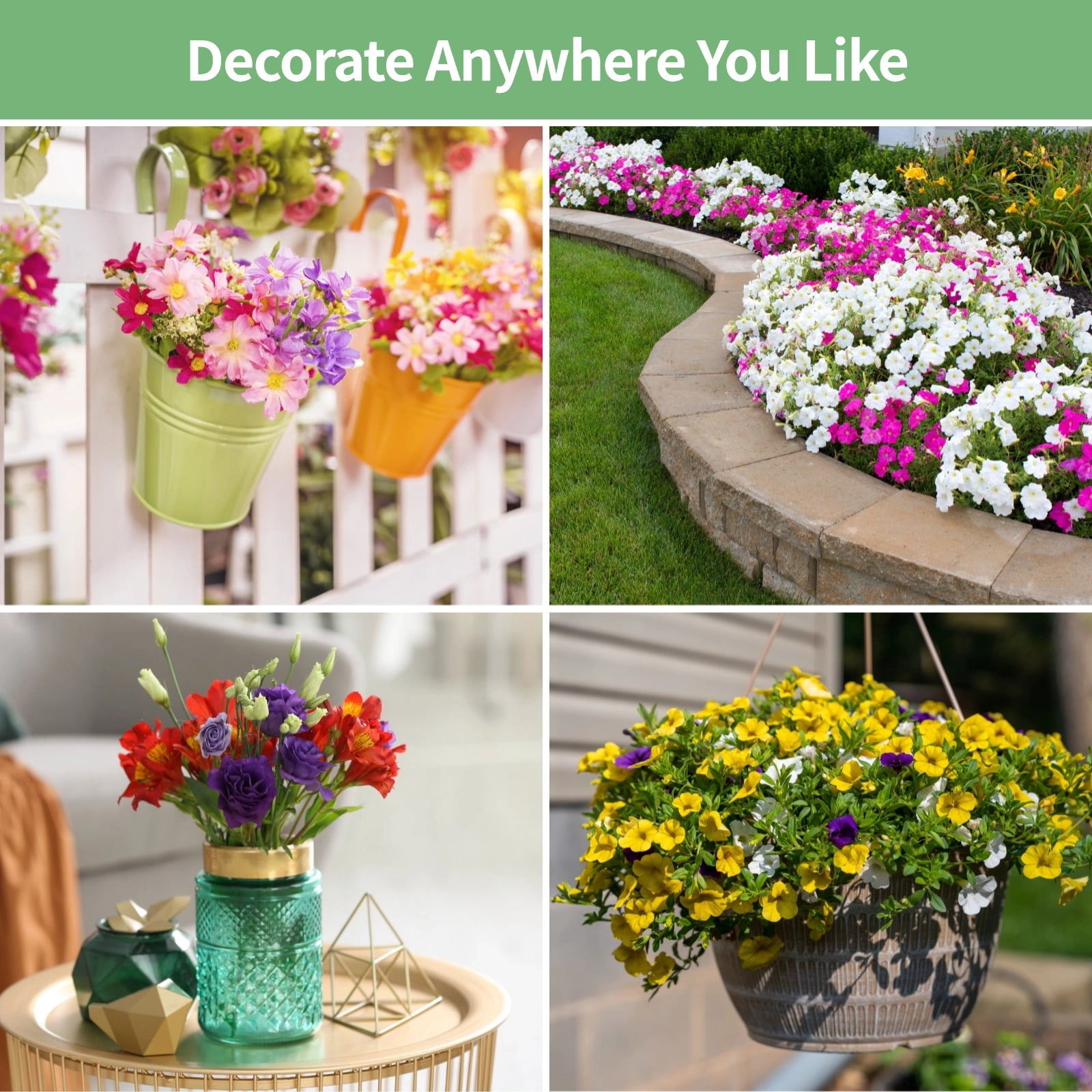 36 Bundles Artificial Flowers, Faux Violet Flower Bundles, Multi-Color Flower Arrangement, Realistic Decorative Fake Flowers for Home, Garden, Porch, Window Decoration, 9 Colors