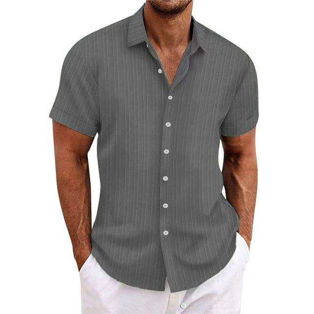 BOBOGOJP Chemises à Manches Courtes pour Hommes Chemise à Manches Courtes Performance Boutonnée, Gris 3TG