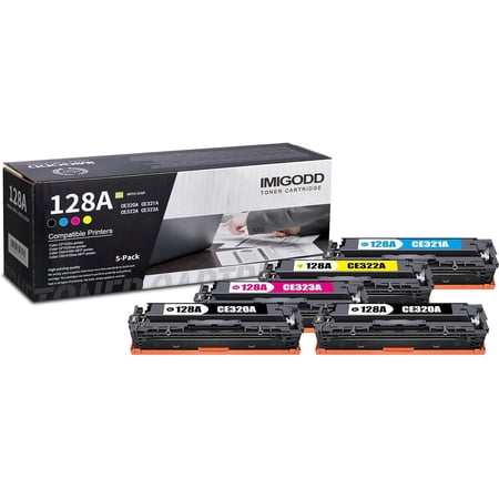 5-Pack 128A Toner Replacement for HP 128A | CE320A CE321A CE322A CE323A BK/C/M/Y Toner Cartridge (with chip) High Capacity Compatible Color CP1525n CP1525nw CM1415fn MFP CM1415fnw MFP Printer
