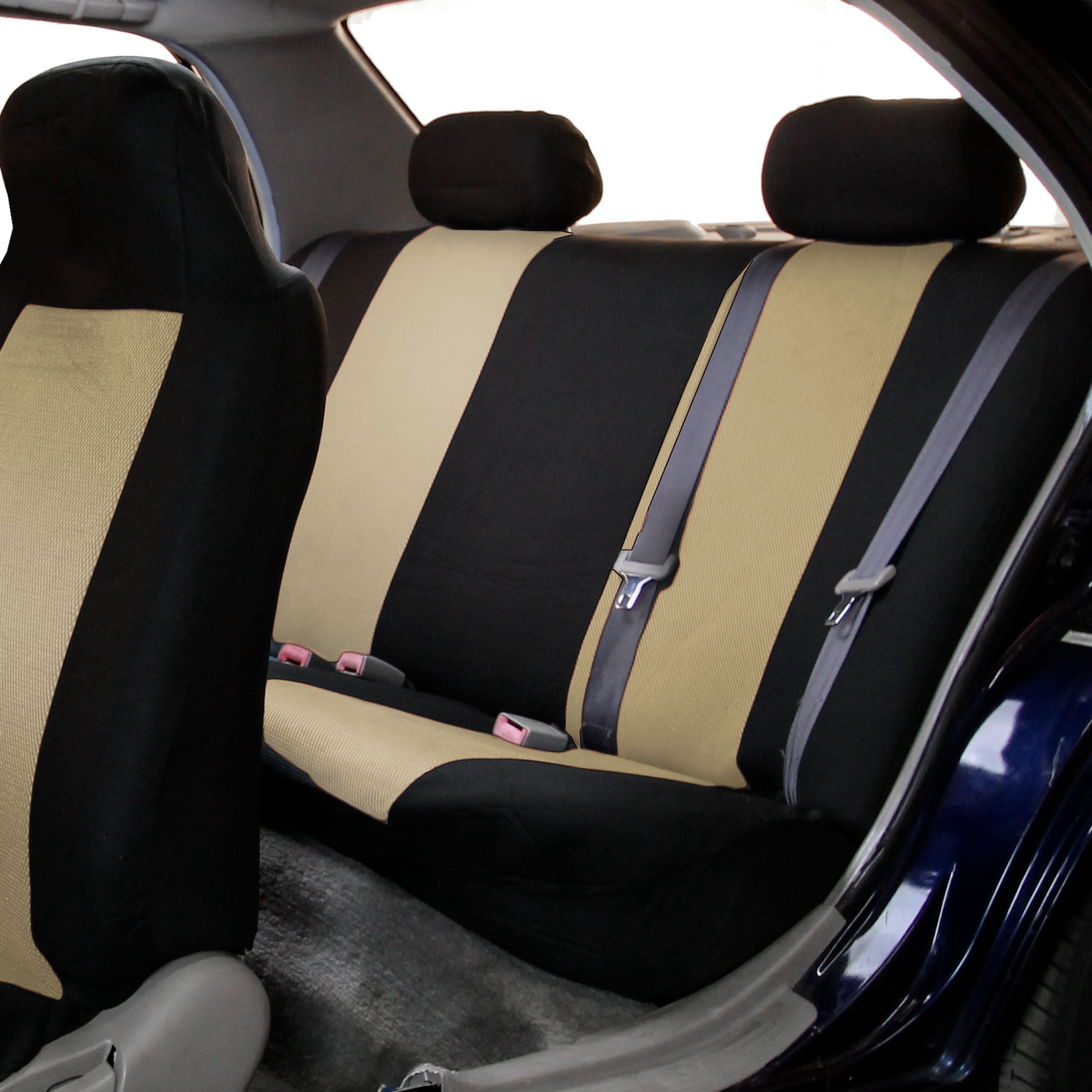 FH Group Classic Two Tone Universal Fit Cloth Seat Cover For Car Truck SUV Van - Rear Bench Beige FB102012BEIGE