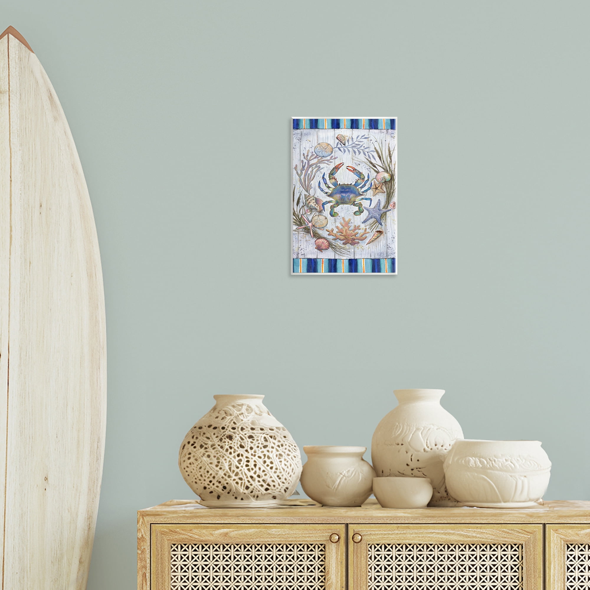 Stupell Industries Coastal Wreath & Crab Nautical & Beach Painting Unframed Art Print Wall Art, 10 x 15