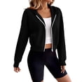 thumbnail image 6 of Women's Cropped Zip up Hoodie with Pockets Ruched Waist Crop Sweatshirt Jacket Fall Raglan Hooded Sweatshirts, 6 of 9
