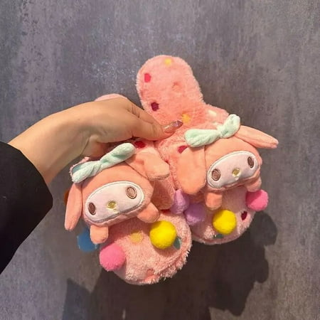 

Sanrio Hellokitty Cinamoroll Kuromi Cotton Slippers Cute Female Cute Cartoon Thick Bottom Non-Slip Winter Home Shoes Zapatos