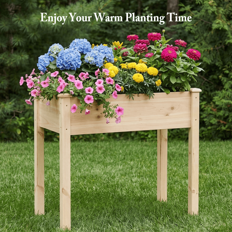 Gianna Raised Garden Bed - Cedar Planter with Non-Woven Liner, Bottom Drainage, 30-Inch Height, 34 x 18 x 30 in Sizes for Outdoor Plants，Wood