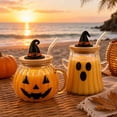 thumbnail image 5 of 12oz Halloween Pumpkin Cow Glass Cup with Lid and Glass Straw, Cute Borosilicate Glass Tumbler for Iced Coffee Juice Milk, Halloween Party Decorative (C), 5 of 6