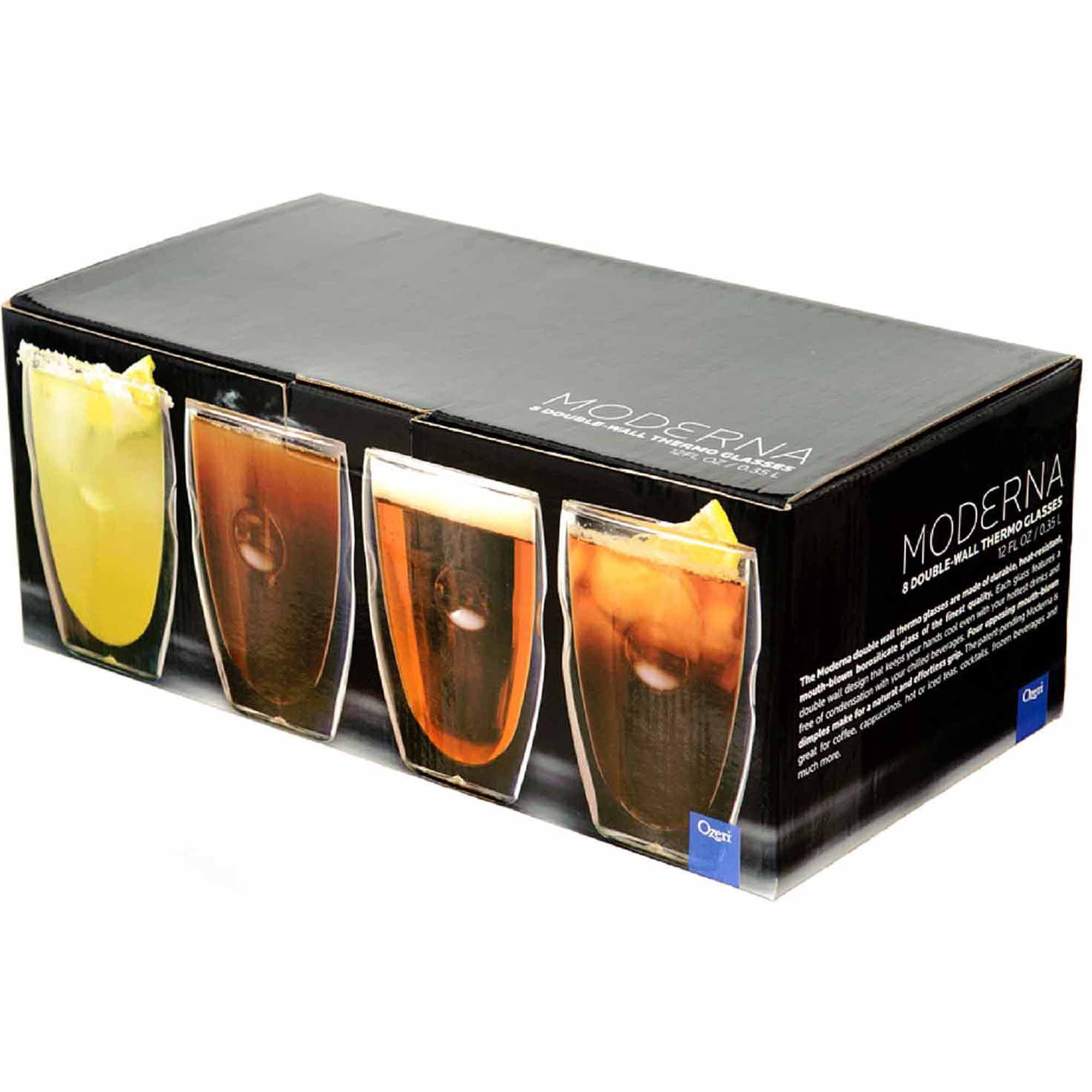 Moderna Artisan Series Double Wall 12 Oz Beverage Glasses - Set Of 8 Drinking Glasses