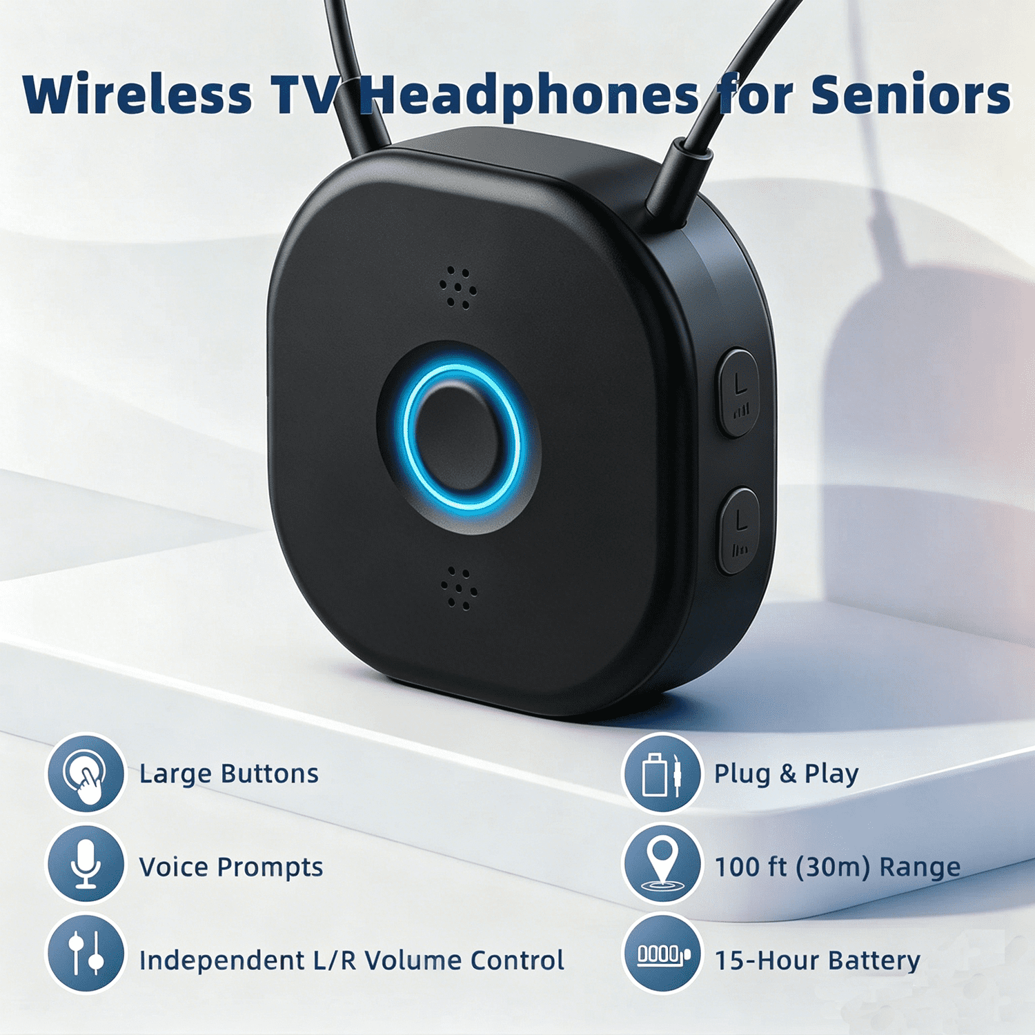 Wireless Earbuds for TV Watching, Neckband TV Headphones Wireless for Senior with USB Extension Cord Transmitter, Support Optical, 3.5 mm AUX, No Delay (black)