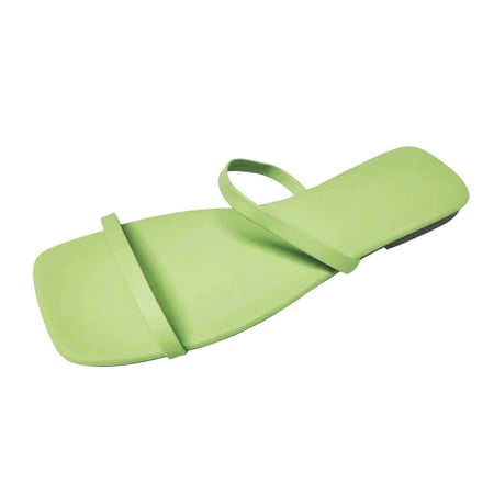 OJSFQUFP Womens Summer Slippers Ladies Fashion Summer Solid Color Leather Square Head Open Toe Beach Slippers Soft Sole Outdoor Beach Shoes Womens Slipper Green 37