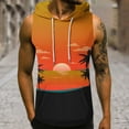 thumbnail image 2 of Hyknon Tank Tops Men Independence Day Hooded Tank Top 3D Non Positioning Sunset Tree Print Sleeveless Head Drawstring Pocket Hooded Tank Top Casual T-shirt Top Tops, 2 of 5