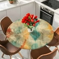 thumbnail image 2 of Orange Teal Red Table Cloth, Round Fitted Tablecloths with Elastic Edge, Boho Ethnic Abstract Splashing Art Wipeable Waterproof Table Cover for Kitchen Wedding 36-44 Inches, 2 of 4