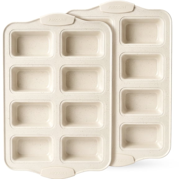 Kikcoin 2-Piece Mini Loaf Pans, 8-Cavity Non-Stick Baking Bread Molds, Oven Safe  Bakeware for Cake & Pastry Making, Beige