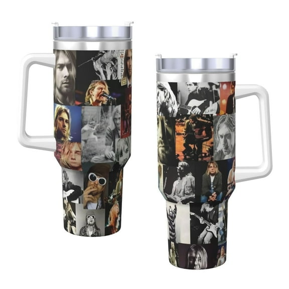 Kurt Cobain 40 Oz Tumbler With Handle And Straw Double Wall Stainless Steel Sublimation Tumbler With Handle Leakproof,Bpa-Free,Keep Cold Hours