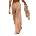 thumbnail image 3 of Women Drawstring Striped Pants Loose Wide Leg Trousers Casual Low Waist Pants Comfy Lounge Pants with Pockets Khaki M, 3 of 7