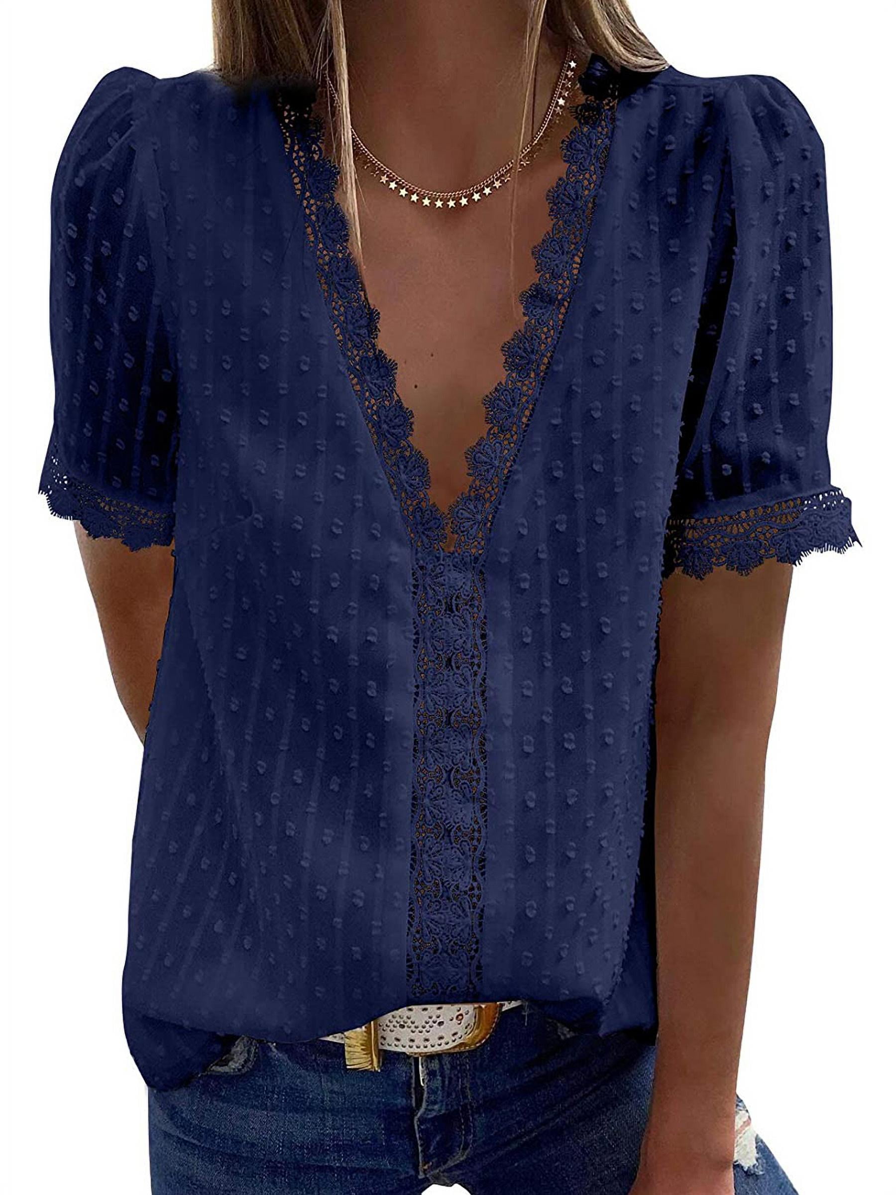 Ulanda Women Elegant Floral Lace Splicing Long Sleeves Blouse T Shirt Tops 