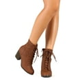 thumbnail image 6 of Qupid BG85 Women Distressed Leatherette Lace Up Chunky Stacked Heel Bootie, 6 of 6