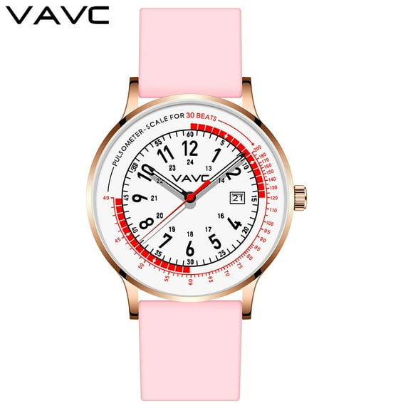 VAVC Nurse Watch with Pulsometer Scale Rose Gold Plated Medical Watch Gift for Nurses, Doctors, Students