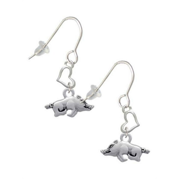 Antiqued Razorback Heart French Earrings