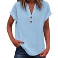 thumbnail image 2 of Lixiuxyad Women's V Neck Pure Color Casual T Shirt For Summer Everyday Wear Summer Tee Shirts,Blue L, 2 of 6