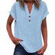 thumbnail image 1 of Camiseta informal de mujer con cuello en V y color liso - Tejido transpirable para el verano, fácil de combinar con vaqueros/pantalones, 1 of 5