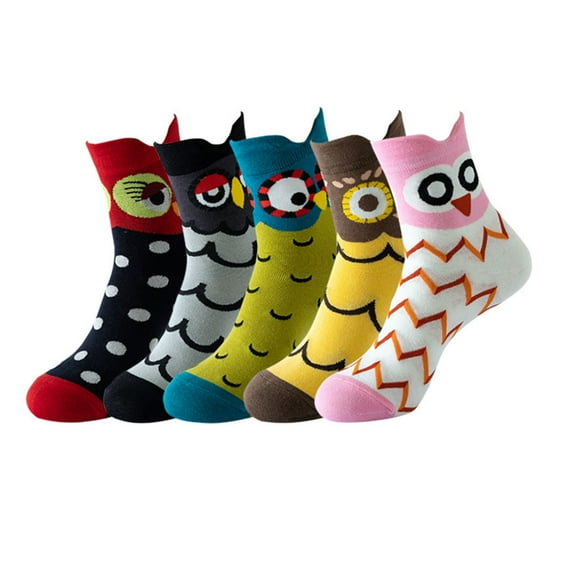 Yuanlong Socks 5-Pair Set Winter Cartoon Owl Medium Tube Warmth Cotton Socks Streetwear Fashion Novelty Socks For Womens