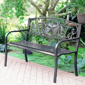 Leigh Country Outdoor Bench With Texas State Seal Metal Bronze