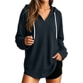 thumbnail image 2 of Sheghy Hoodies for Women Ladies Daily and Winter Long Sleeved V-neck Drawstring Knitted Loose Fitting Hooded Sweatshirt Hanging Sweatshirt Top Black S, 2 of 7