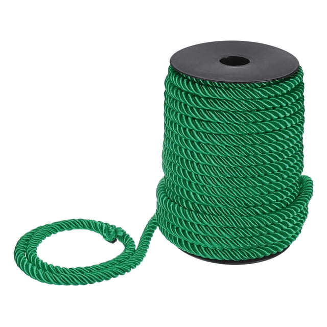 Uxcell 22 Yards Soft Twisted Rope Trim, 8mm/0.31" Dark Green Polyester Twisted Silk Rope Cord for DIY Craft