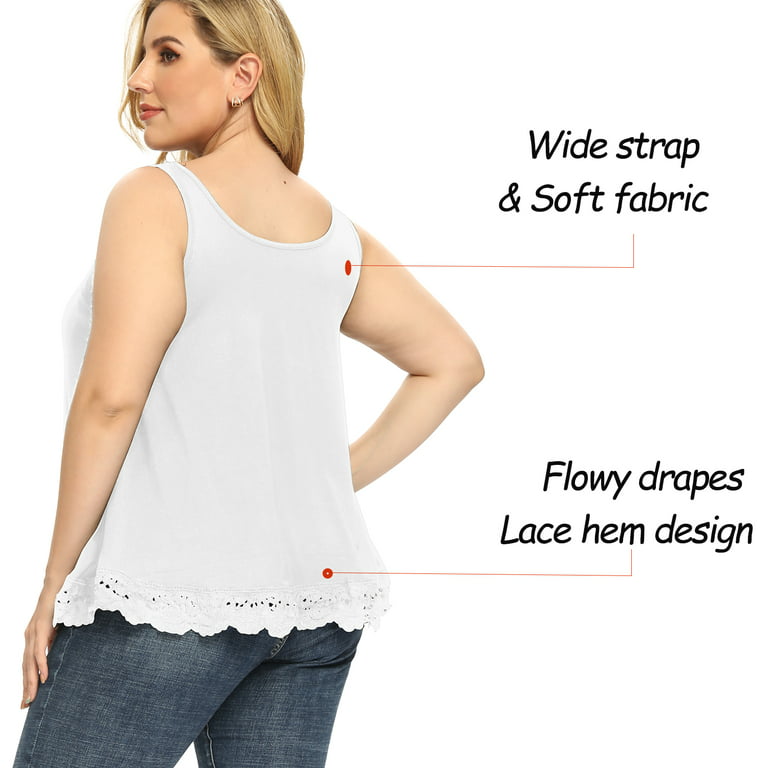 Anyfit Wear Tank Top for Women with Shelf Bra Summer Flowy Lace Crewneck  Shirts Plus Size Tank Blouse Top White XL