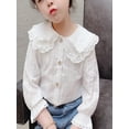 thumbnail image 1 of Blusa Luxsea con solapa abotonada y mangas acampanadas para niña pequeña, bonita camisa de encaje con cuello Peter Pan para primavera y otoño., 1 of 4
