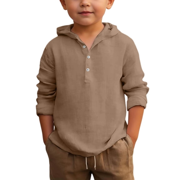 TBWNWG Boys Summer Shirt Long Sleeve Button Down Beach Top Breathable Solid Color Casual Wear for Youth Children,Size 10-11 Years